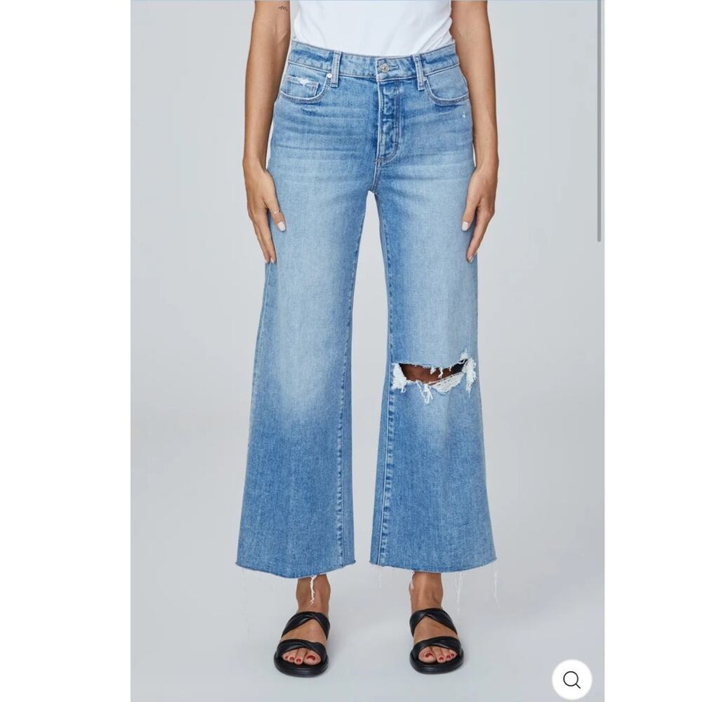 Paige Anessa Wide Leg Crop Light Blue Jean Frayed Hem Lilah Deconstructed 30